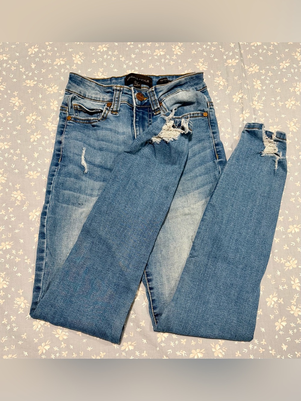 Kendall & Kylie Distressed Medium Blue High-Rise Jeans